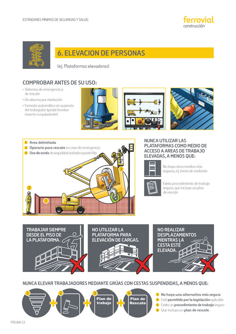 Ferrovial Construction H&S Minimum Standards visual booklet — Spanish edition