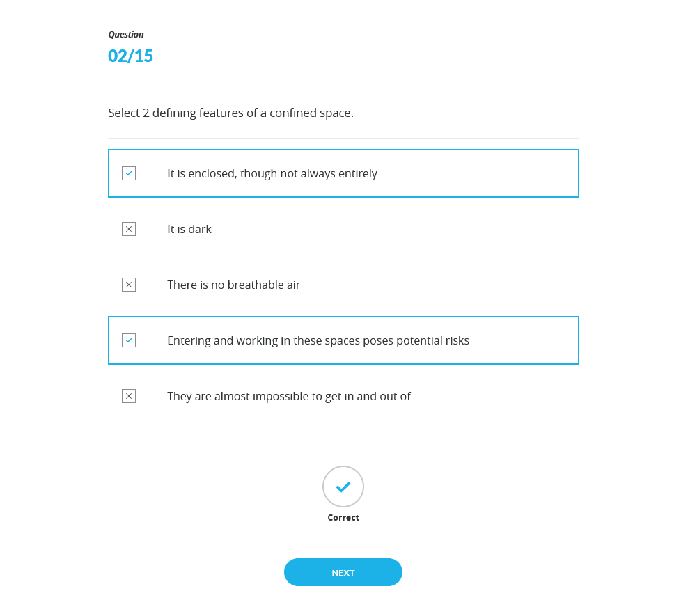 Highways England Confined Spaces E-Learning Quiz screen
