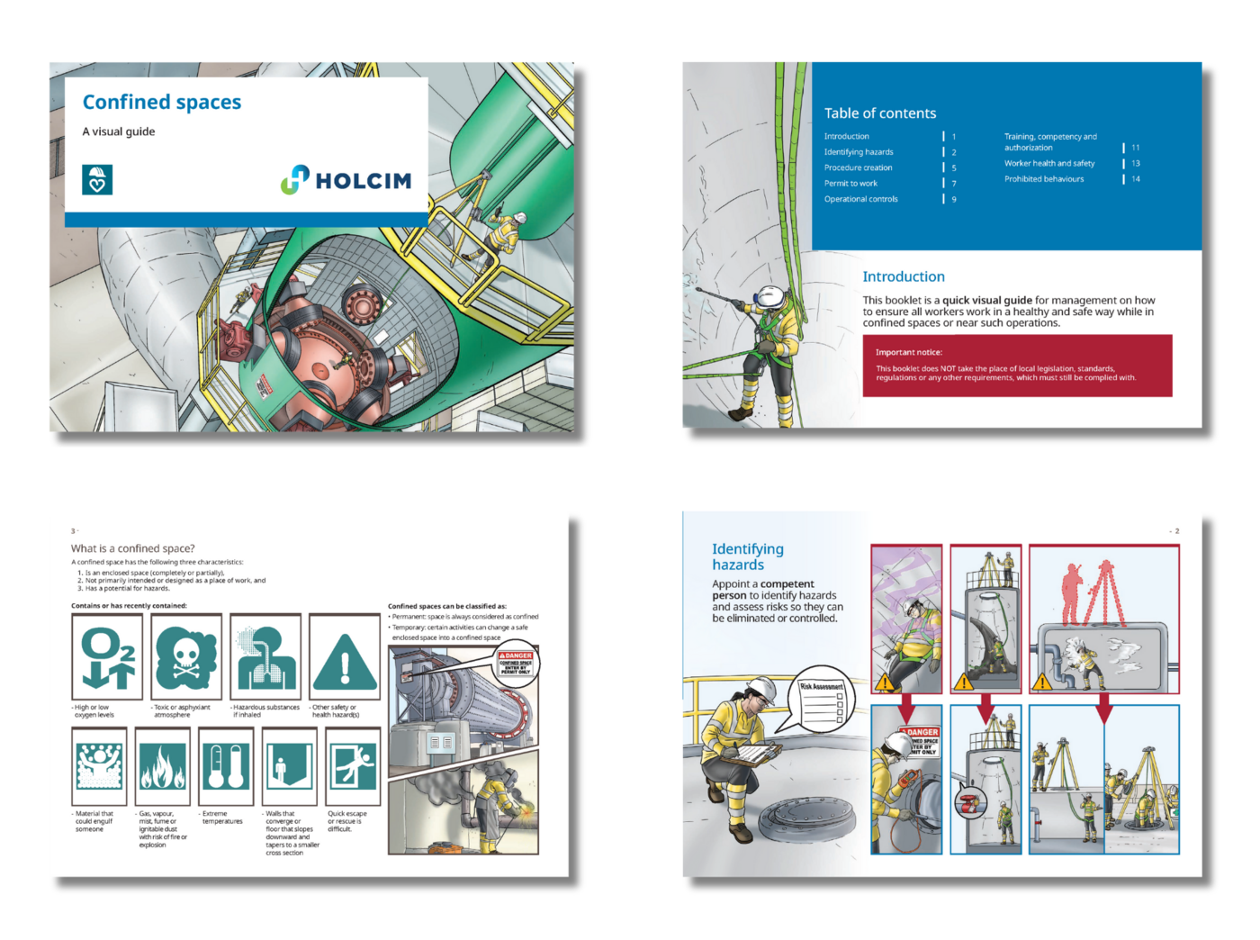 Holcim Confined Spaces A5 Visual Guide booklet illustrated by Jincom