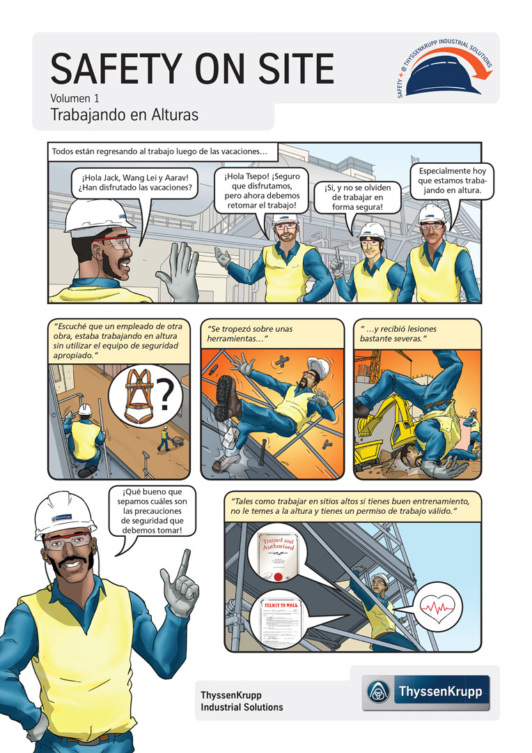 ThyssenKrupp safety on site key message poster — Spanish edition