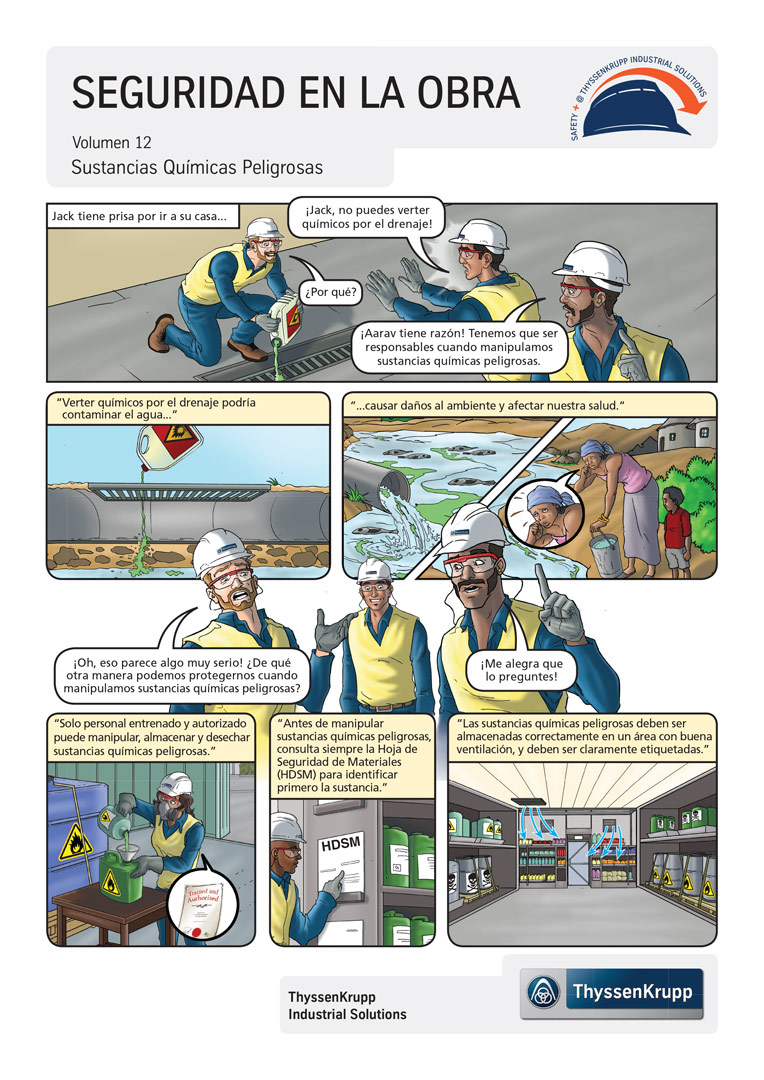 ThyssenKrupp hazardous chemical substance key message poster — Spanish edition