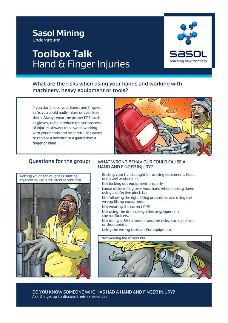 Sasol Mining hand & finger injuries toolbox talk — page 1