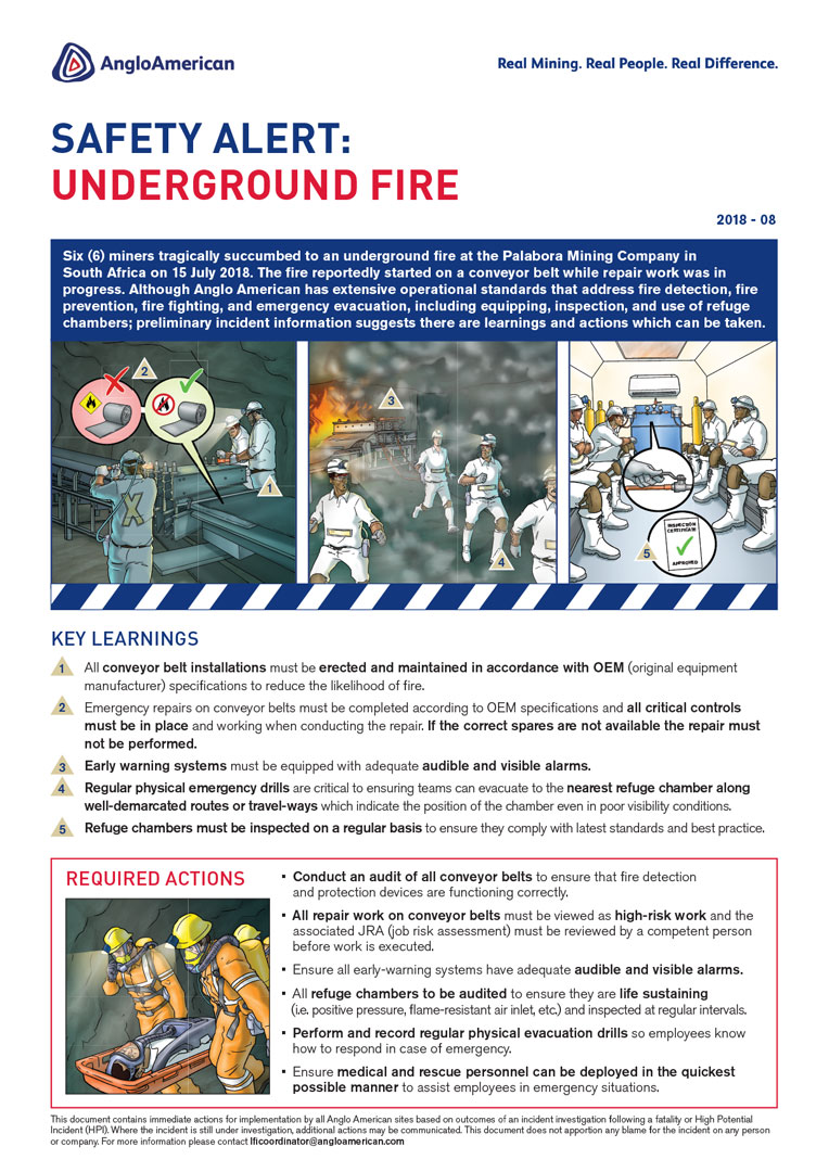 Anglo American underground fire safety alert visual incident report