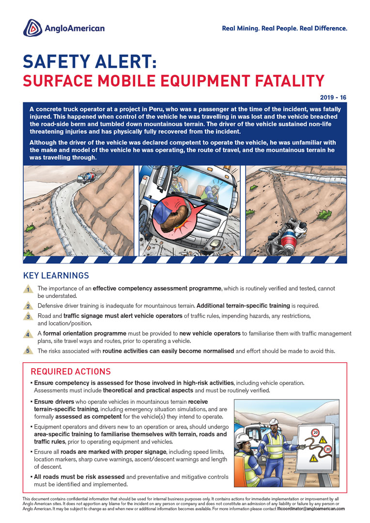 Anglo American Quellaveco mixer truck incident safety alert visual report